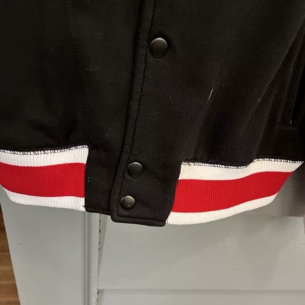 Air Jordan Boys Varsity Jacket Size L/G Red Colorblock Logo Snap Hooded Pockets - Picture 7 of 11